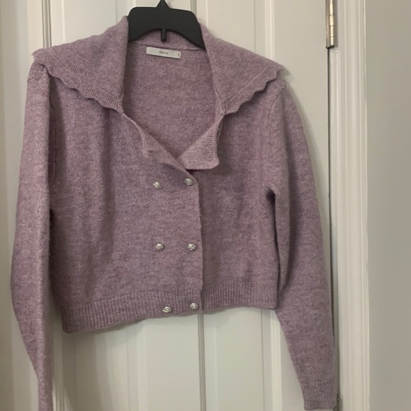 Lavender Pigalle cropped sweater (London wool Alpaca blend) rhinestone buttons - Picture 2 of 7